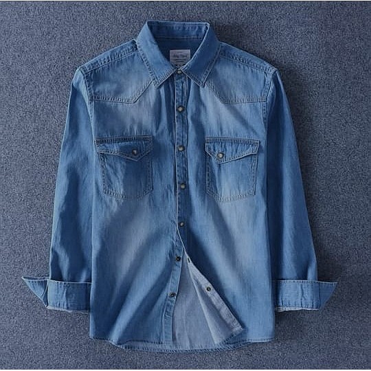 Promo Diskon Kemeja Pria  Eminem Baju Jeans Lengan Panjang Trendy Atasan Keren Kekinian