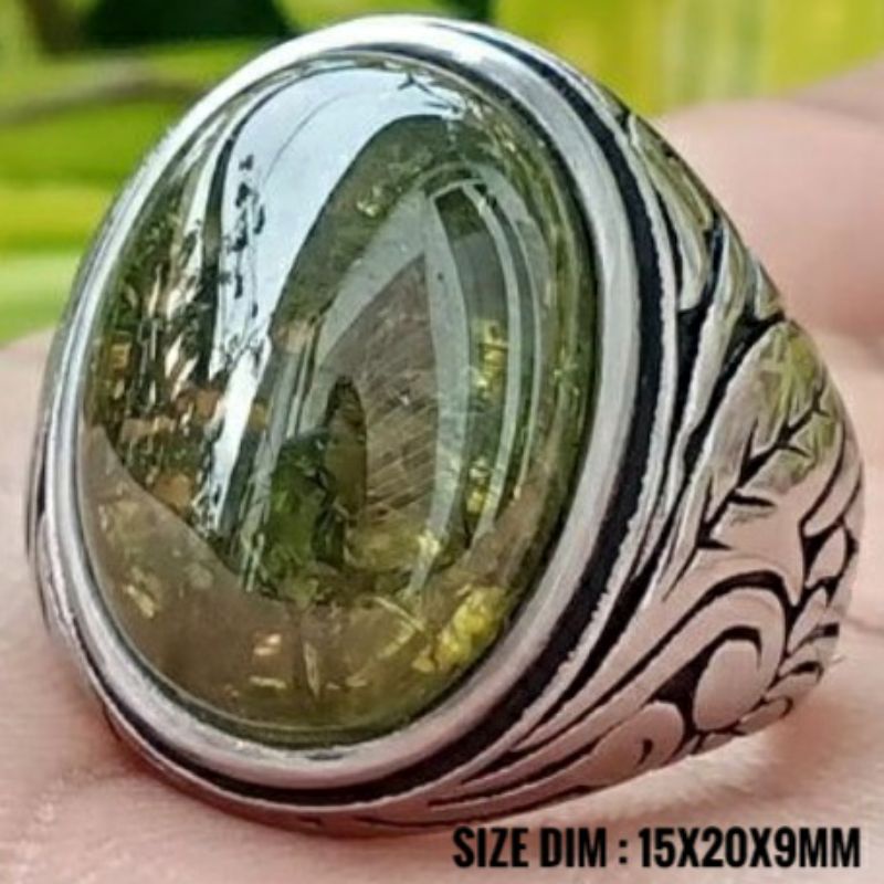 CINCIN PRIA BATU GREEN PERIDOT PECAH SERIBU • CINCIN PRIA ELEGANT