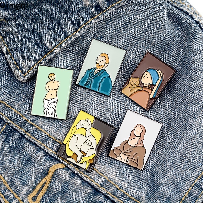 Bros Pin Enamel Desain Kartun Lukisan Minyak Van Gogh Venus Untuk Kerah Kemeja