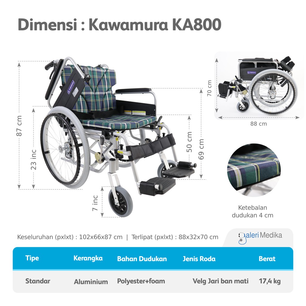 Kawamura KA800 Comfort Model - Kursi Roda Jepang Bahan Aluminium