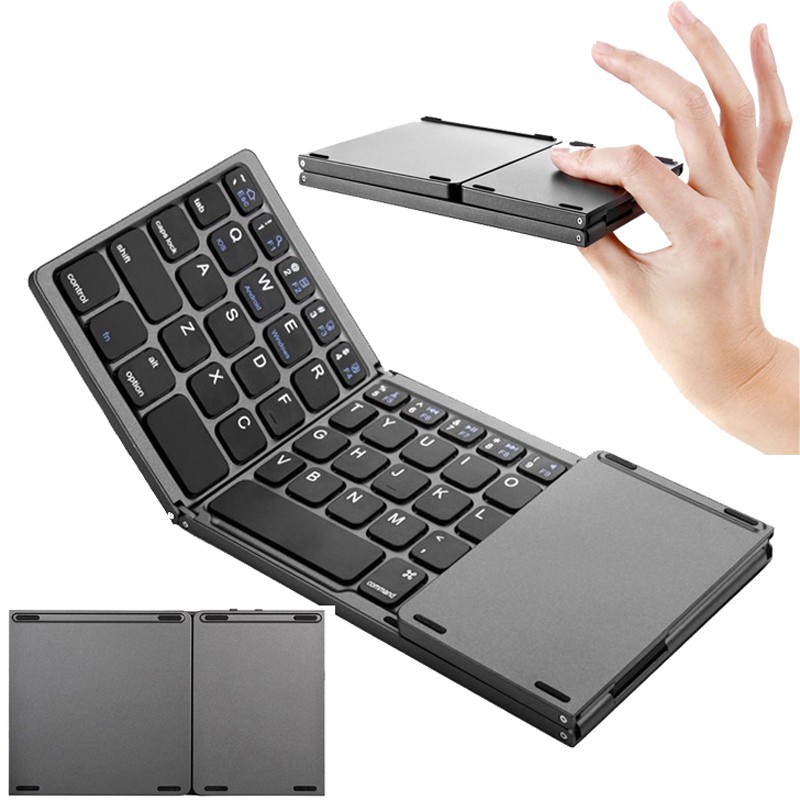 Foldable Wireless Keyboard &amp; Touchpad Bluetooth Lipat Mac iPad hp ios laptop Android Komputer PC pro