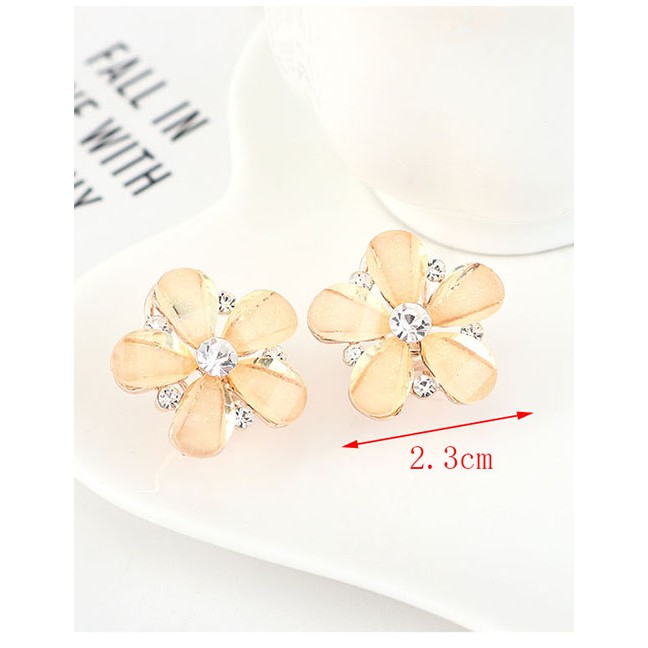 LRC Anting Tusuk Fashion Light Yellow Flower Studded Earrings Y63747