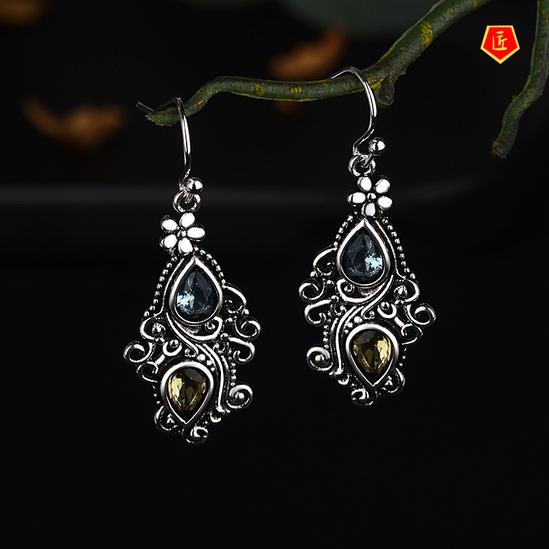 [Ready Stock]Creative Vintage Navy Blue Topaz Earrings