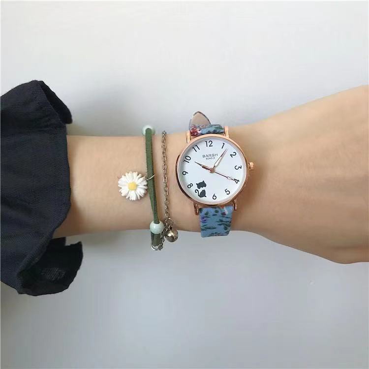 ✅Grosir Jam Senen -  Jam Tangan Wanita Gaya Korea Strap Pu Bunga Motif Tulang Ikan Fashion Quartz Analog Import