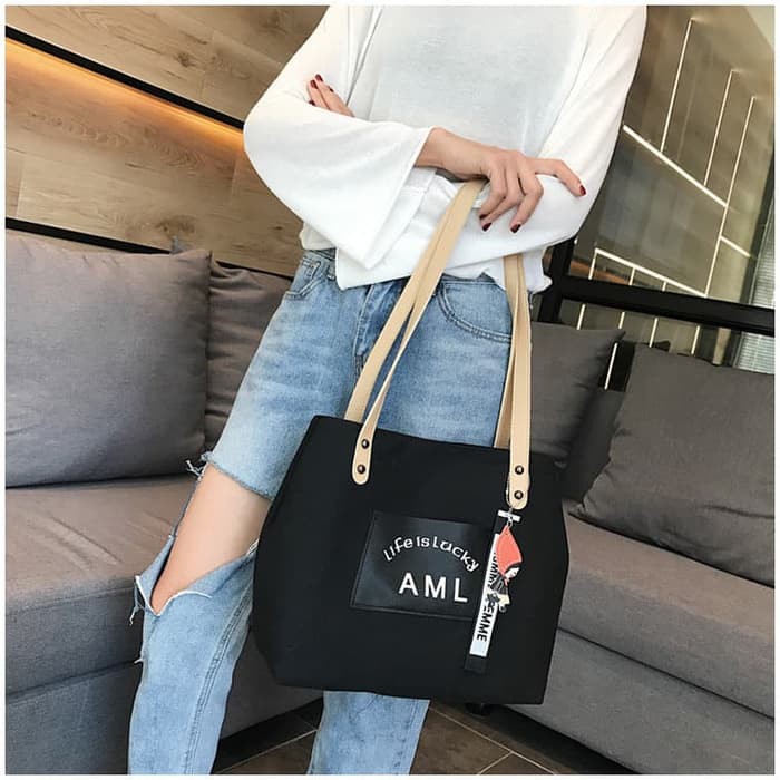 TAS SHOULDER BAG WANITA BAHU JINJING CEWEK KOREA SIMPLE IMPORT KANVAS KANCING PREMIUM MURAH GF548