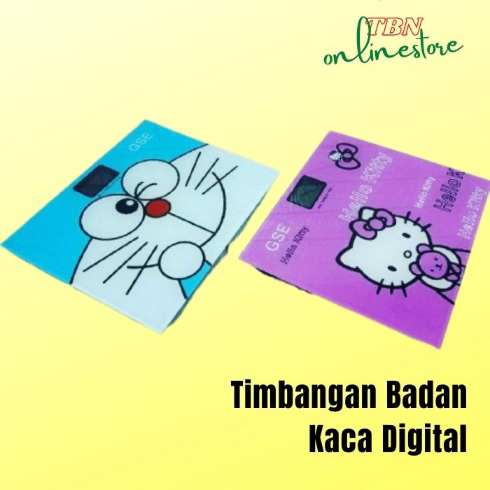 Alat Timbangan Badan Kaca Digital Karakter Doraemon Hello Kitty dan Hitam Polos max 180kg Murah