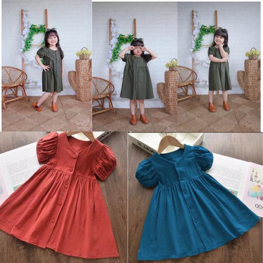 Dress anak LENGAN KERUT KANCING  rayon polos |daster anak | Baju anak | Baju bali