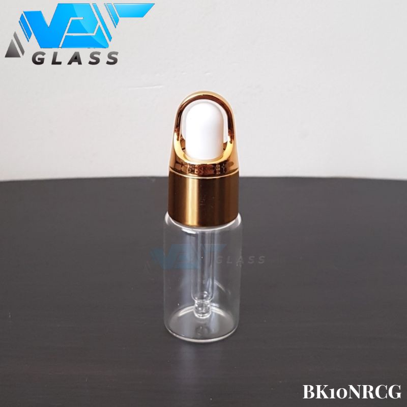 botol kaca pipet 10ml bening ring gold / botol serum 10ml bening