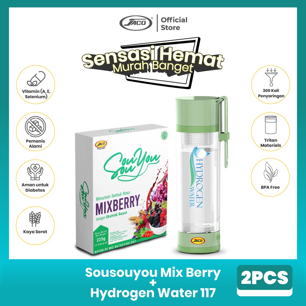 Jaco Bundling Hydrogen Water Cup JC 117 Air Hidrogen Botol + SouSouYou Enriching Fiber Drink