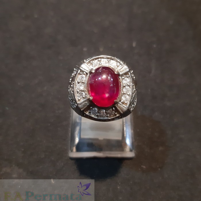 Batu ruby crystal cincin alpaka merah delima natural