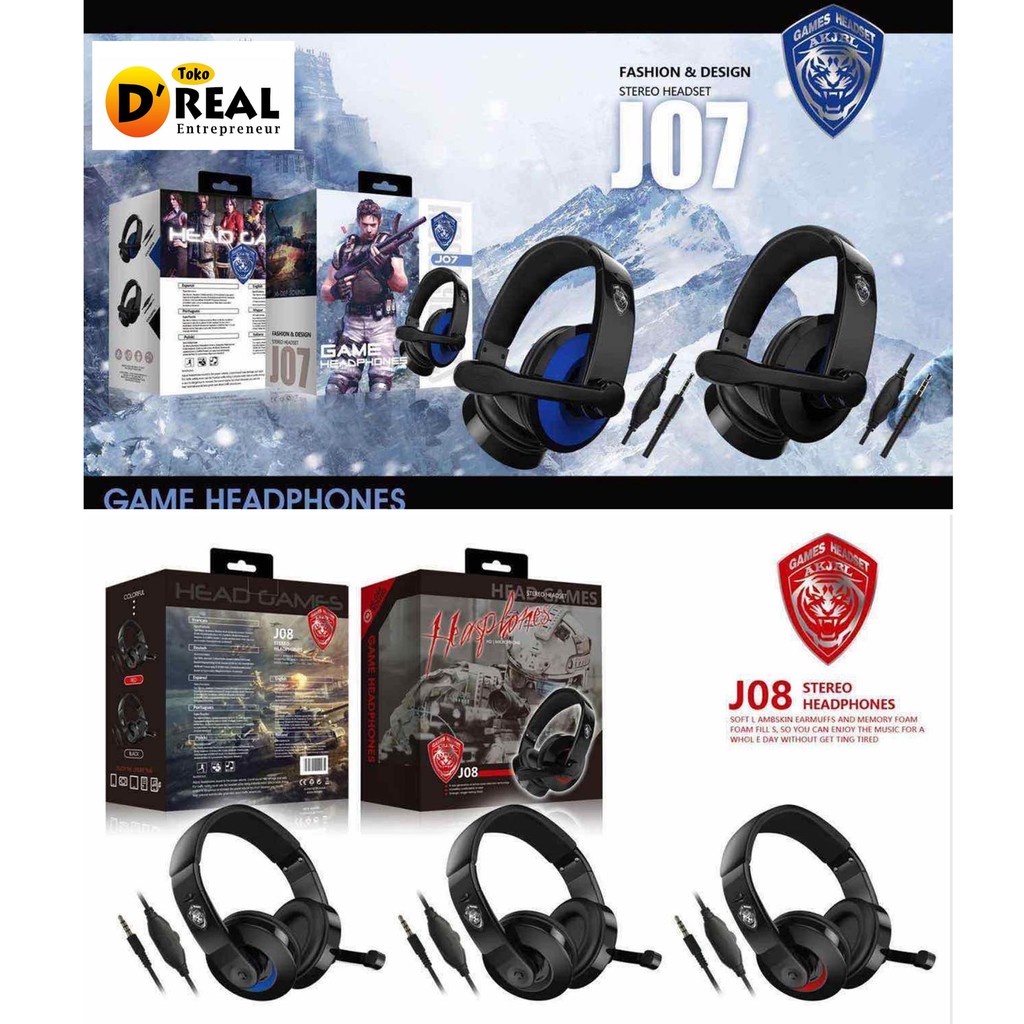 HEADPHONE GAMING/HEADSET GAME TIPE J07 J08 SUPER BASS WITH MICROPHONE