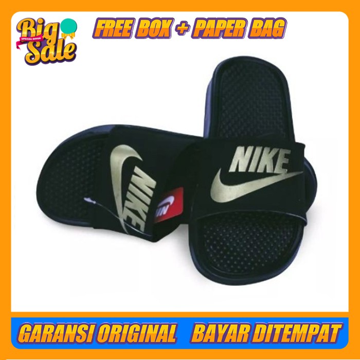 SANDAL PRIA SANDAL SLOP FLIP FLOP PRIA SANDAL COWOK SANDAL IMPORT PREMIUM NIKE BENASSI HITAM GOLD