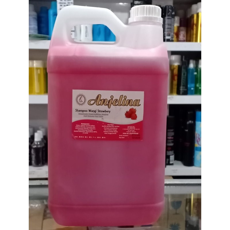 Anjelina Shampoo 5 Liter Jerigen Apel / Lemon / Susu / Strawberry - Shampoo Murah Salon Literan