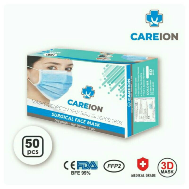 MASKER 3PLY ISI 50PCS PERBOX MASKER ALKINDO 3PLY MASKER CAREION 3PLY MASKER