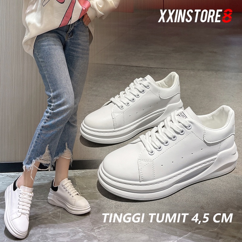 【CUCI GUDANG 】Sepatu Sneakers wanita putih Korea baru siswa bersol tebal sepatu olahraga kasual bernapas