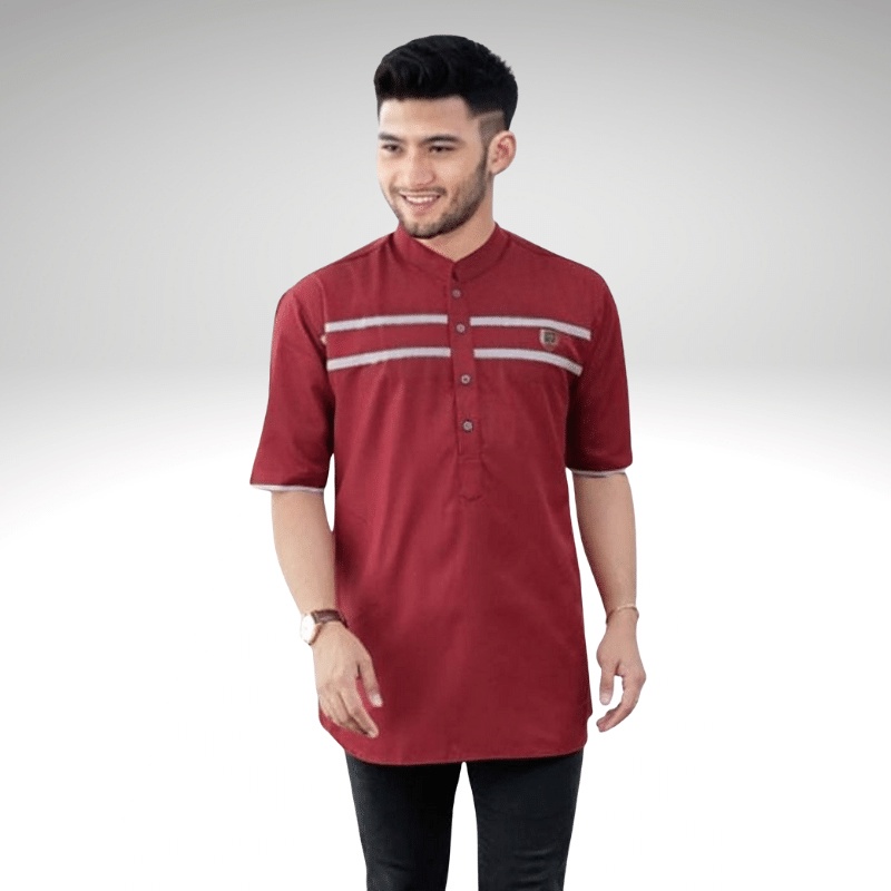 Baju Koko Kurta Dewasa Lengan Pendek Material Catton Adem Serap Keringat-Marun