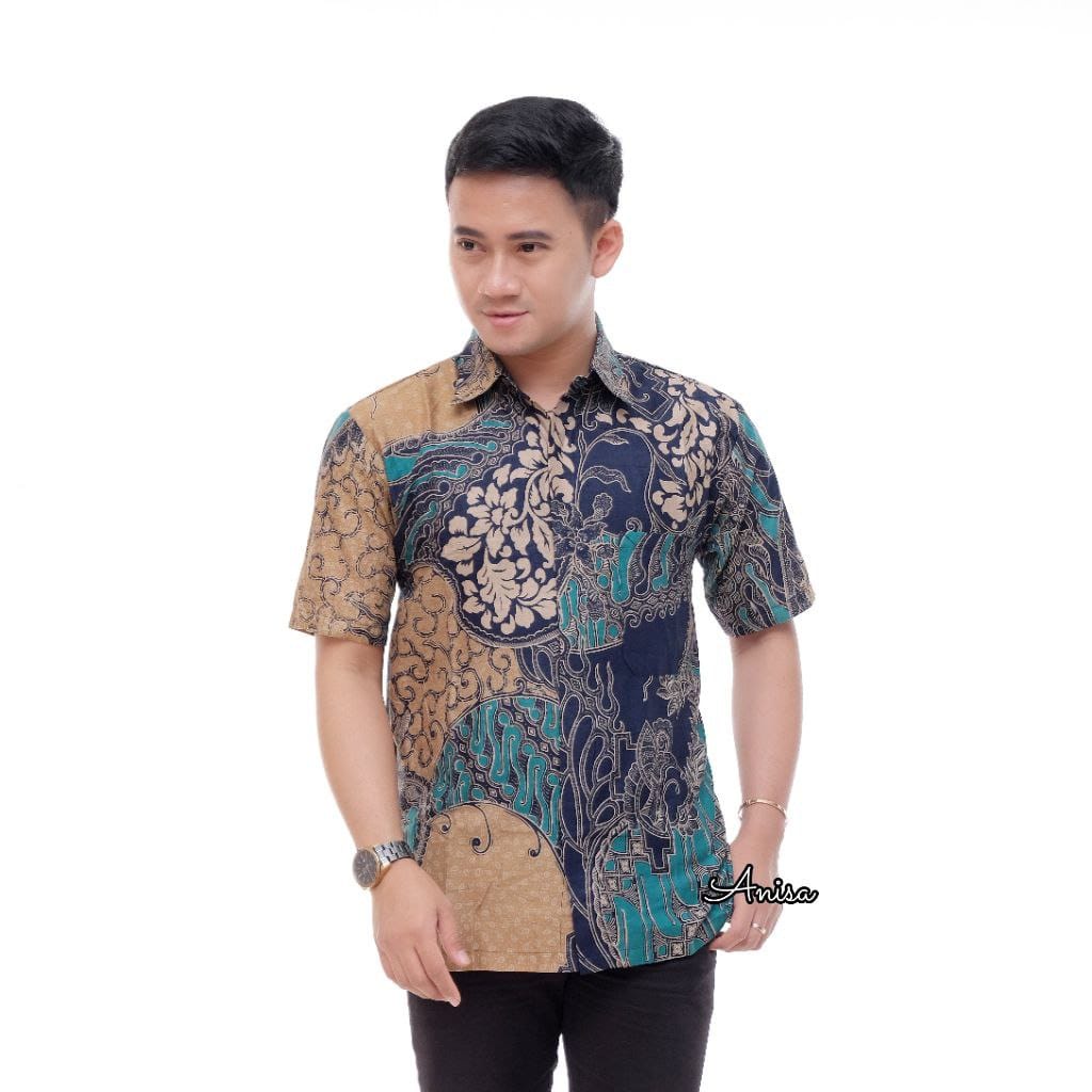 kemeja hem batik pria m l xl xxl coupel ayah anak motif caap toska