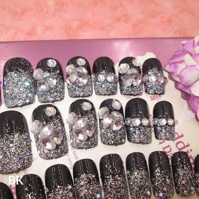 (BK) Wedding fake nail Black Diamond kuku palsu 3D