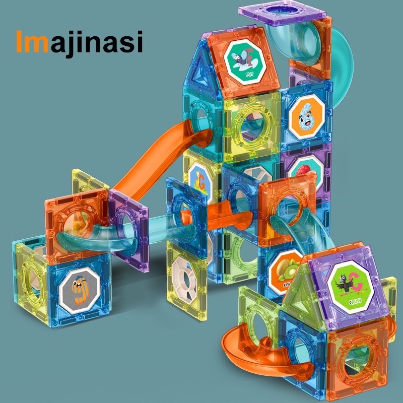 Mainan Edukasi Susun Kepingan Magnetic Set Bola Dan Rail / Magnetic Paradise 3D Tiles