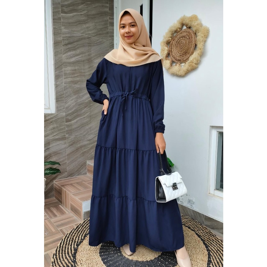 Gamis Wolfis Serut Susun terbaru dress Wolfis Polos Serut