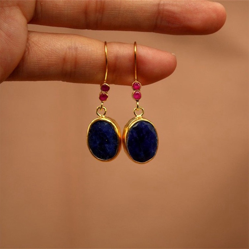 Anting Gantung Lapis Lazuli Imitasi Model Buah Pir Vintage Untuk Wanita