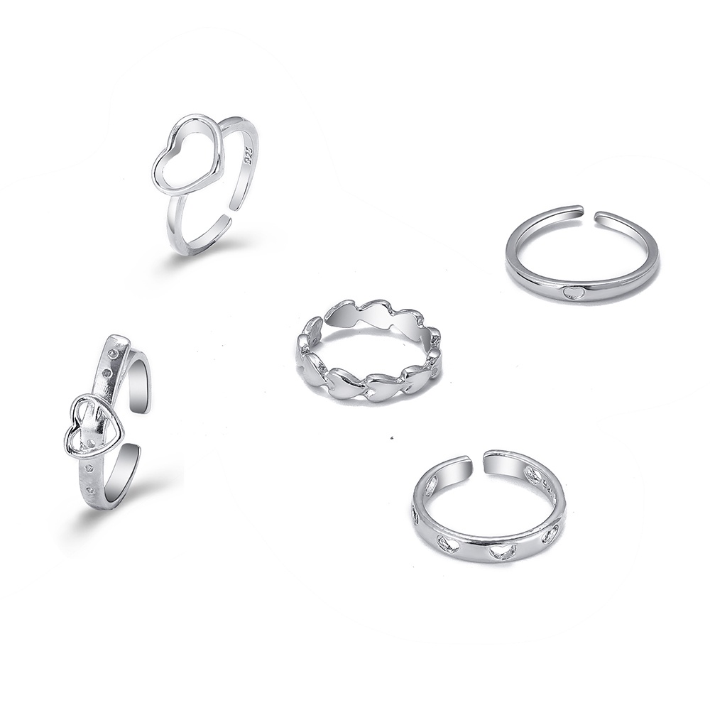 Set Cincin Jari Bentuk Hati Model Hollow Warna Silver Untuk Wanita
