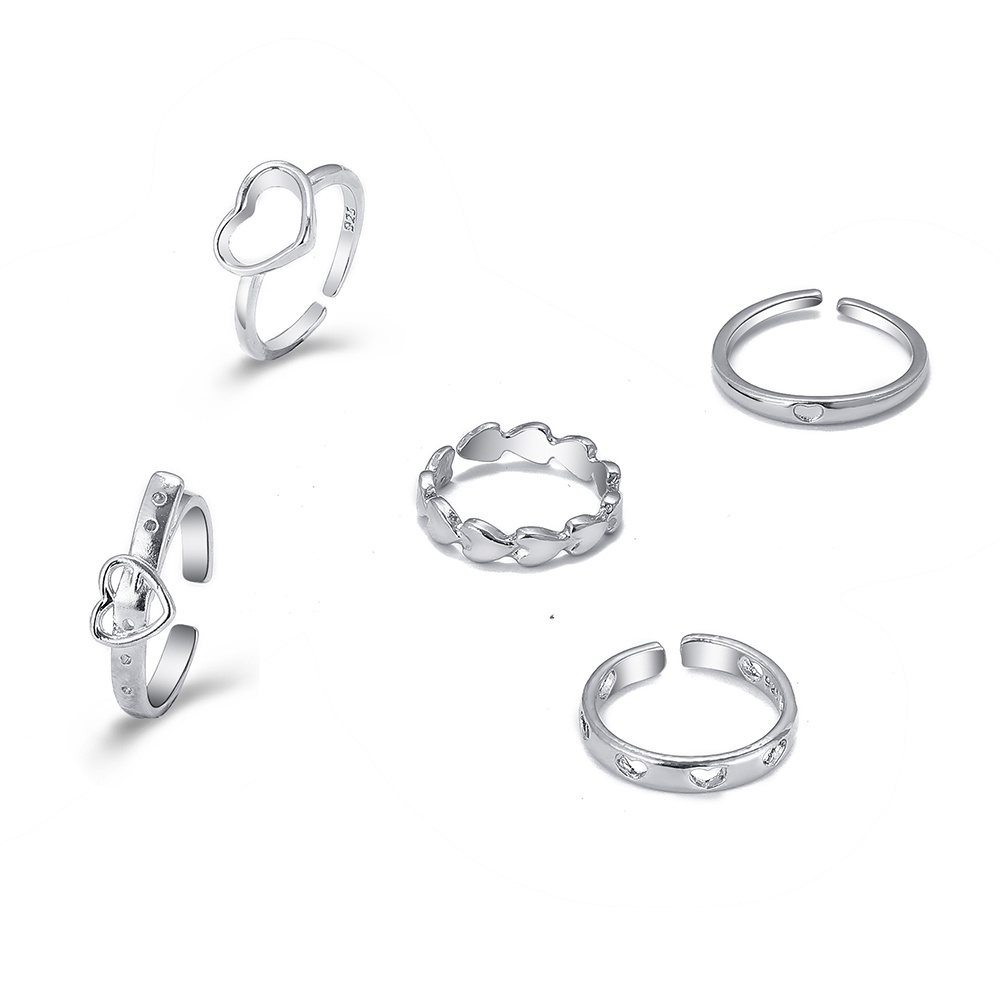 5pcs / Set Cincin Bentuk Hati Untuk Wanita