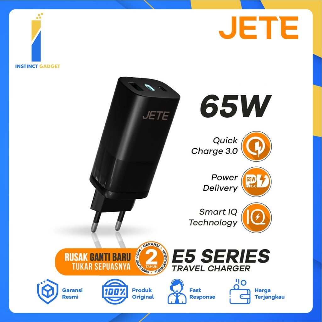 JETE Travel Charger E5 PD 65W Garansi Resmi 2th