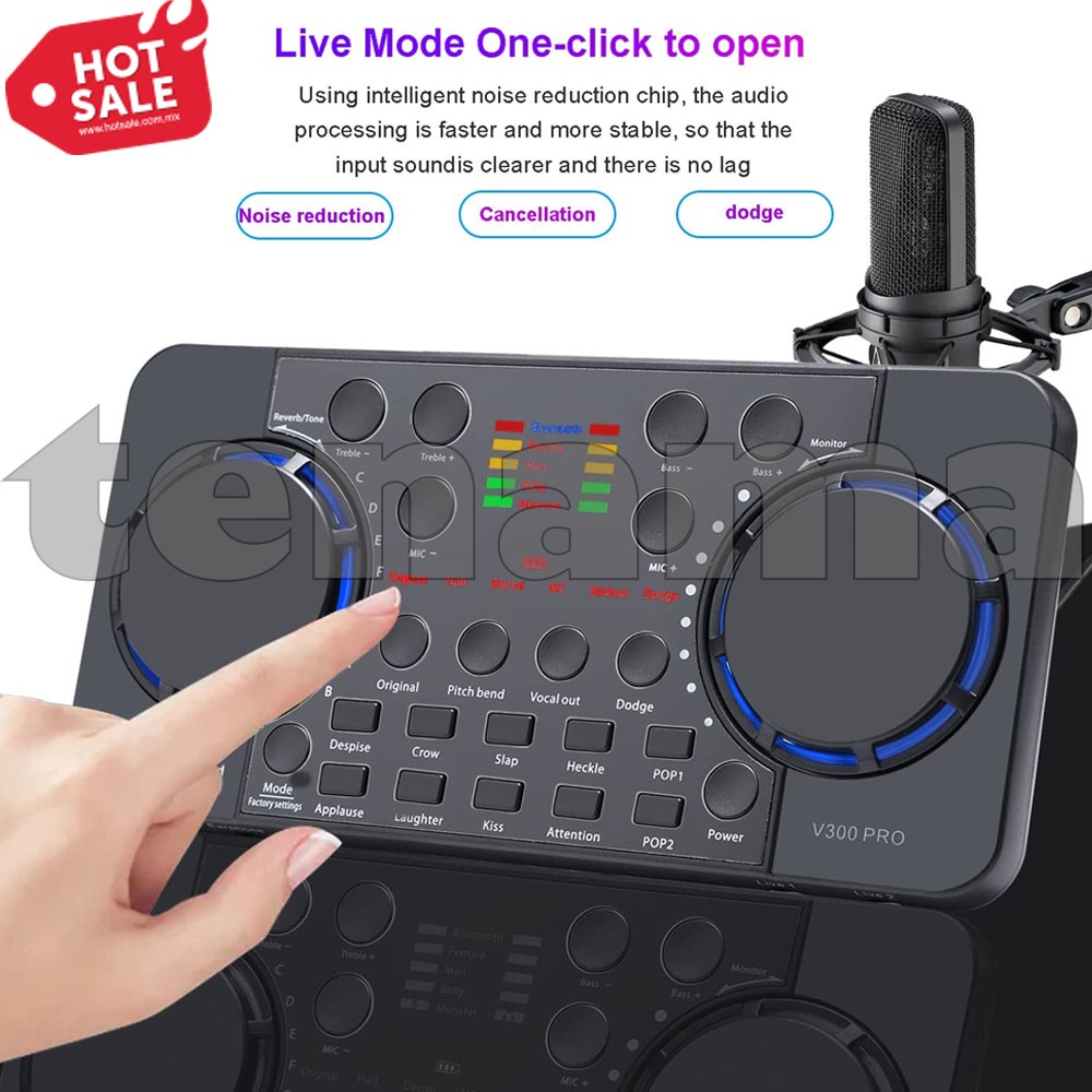 Soundcard V300 Pro Audio Bluetooth USB Live Mixer Broadcast