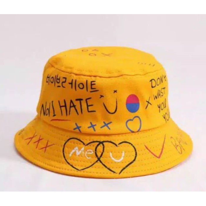 Bucket Hat Korea Sablon Badas &amp; Messed Up Bahan Drill Premium