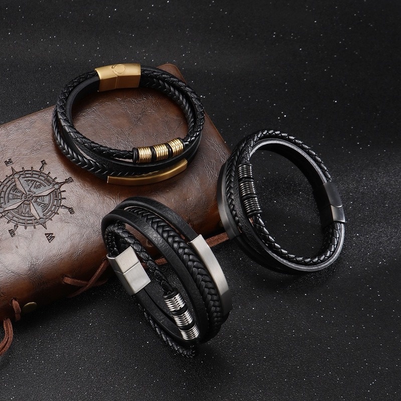 Gelang Bahan Kulit Gaya Vintage Untuk Pria
