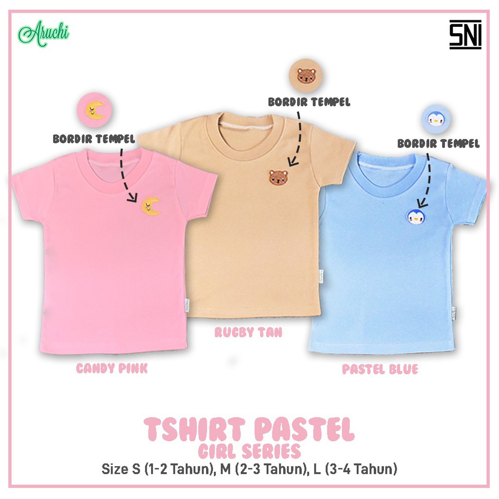 ARUCHI TSHIRT PASTEL GIRL BOY TSHIRT SABLON UNISEX KAOS ANAK PEREMPUAN ANAK LAKI LAKI 1-4 TAHUN