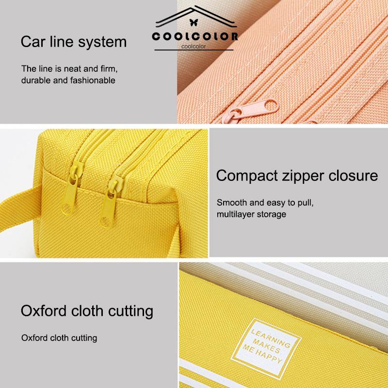 COD Kreatif Double-layer Kapasitas Besar Tas Pena Portabel Tas Alat Tulis Ritsleting Kain Oxford Sederhana- cl