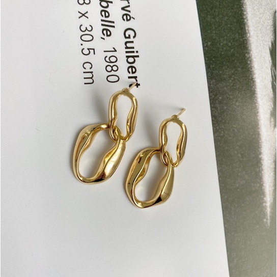 ANTING TITANIUM KOREA PEREMPUAN DEWASA RANTAI BENTUK BULAT EMAS GANDA ANTI KARAT AKSESORIS ANT87