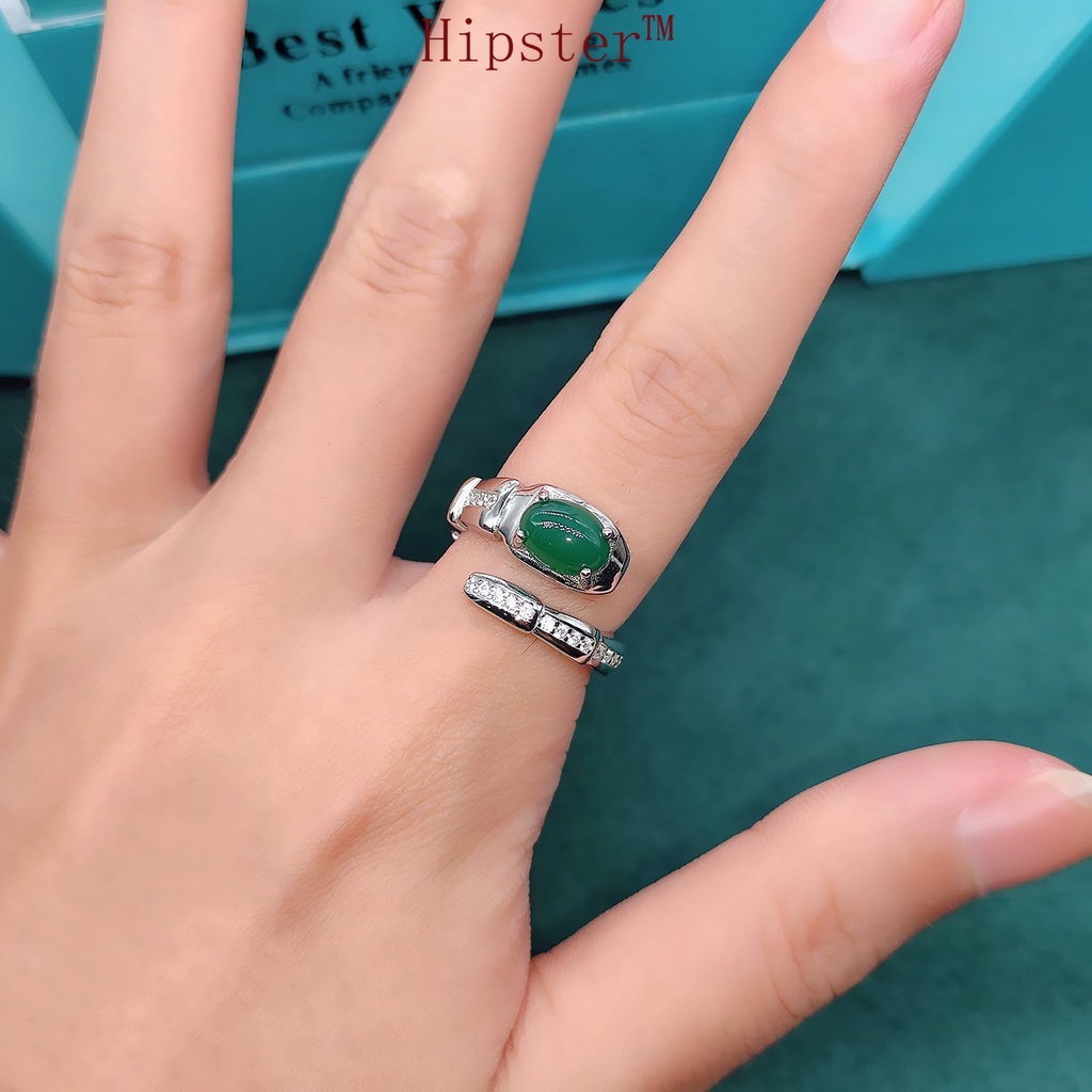 925 Silver Inlaid Natural Jade Ring