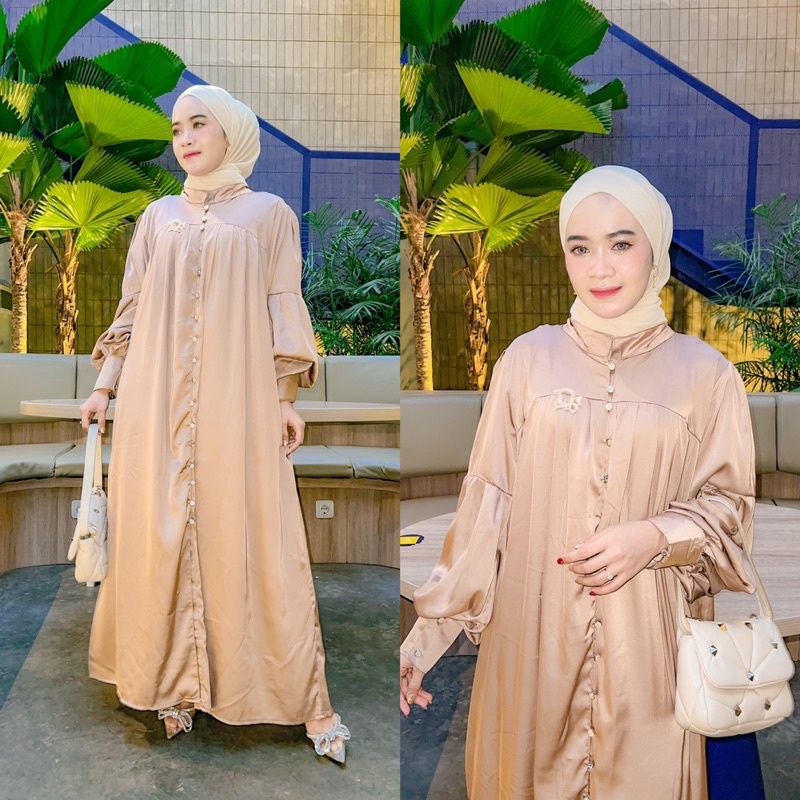 rumpi Maxi, dress rumpi viral, gamis Shella saukia, shellasaukia dress, gamis satin import, dress si