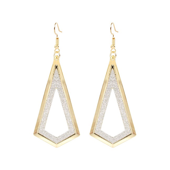 LRC Anting Gantung Fashion Golden Frosted Diamond Hollow Alloy Earrings K44360