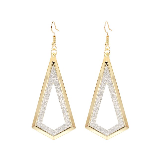 LRC Anting Gantung Fashion Golden Frosted Diamond Hollow Alloy Earrings K44360