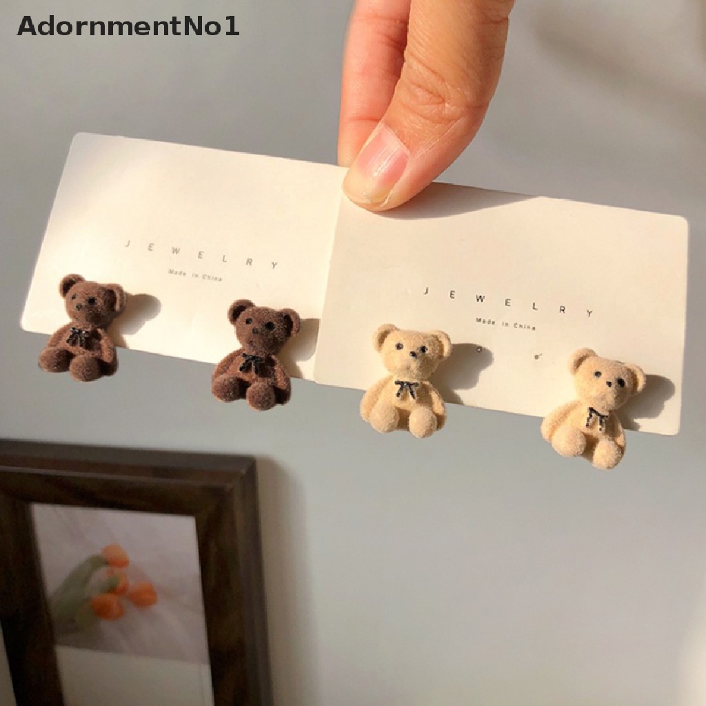 (AdornmentNo1) Anting Gantung Panjang Kait Motif Kartun Beruang Plush Bulu Untuk Perhiasan Wanita