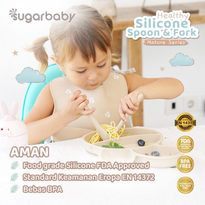 Sugar Baby Healthy Silicone Spoon &amp; Fork Nature Series - Sendok Garpu Bayi