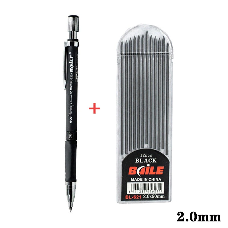 

r3w Pensil Mekanik Mechanical Pencil 2B 2mm 12 Isi Gray - BL-621 - Black-menggunakan bahan plas