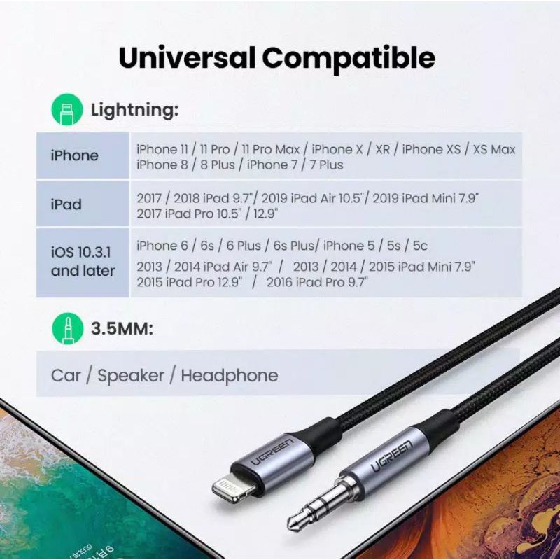 Ugreen Lightning to Aux 3.5 mm Male Ugreen Apple MFI to Jack 3.5 mm