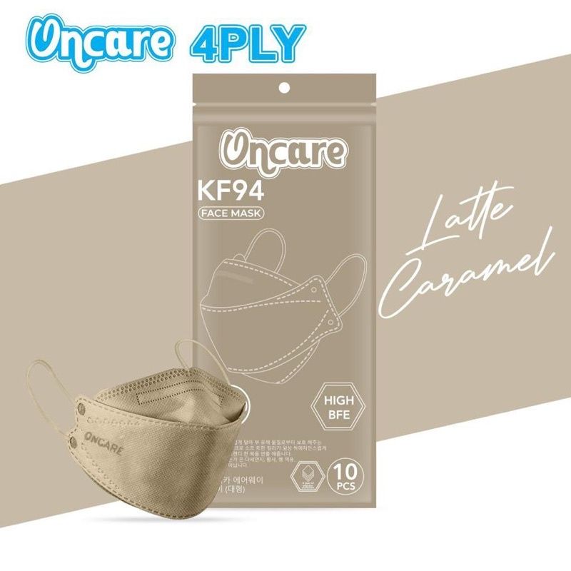 KF94 MASKER FACEMASK MOUSON / CAREION / ONCARE 4PLY ISI 10 PCS WARNA HITAM - PUTIH-LATE CREAM ONCARE/KF