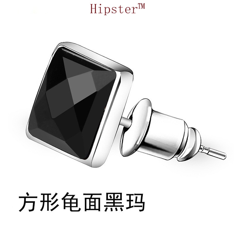 Trendy Fashion Unisex Style All-Match Black Agate Square Stud Earrings