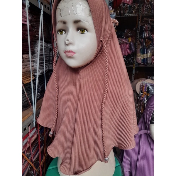 Kerudung anak bergo plisket