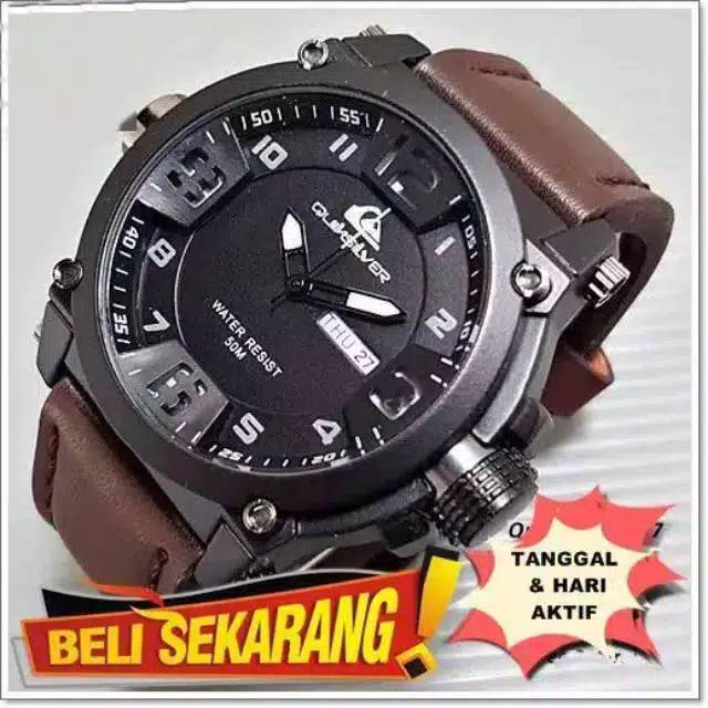 Jam Tangan Pria Sporty QuickSilver Strap kulit Tanggal Hari aktif