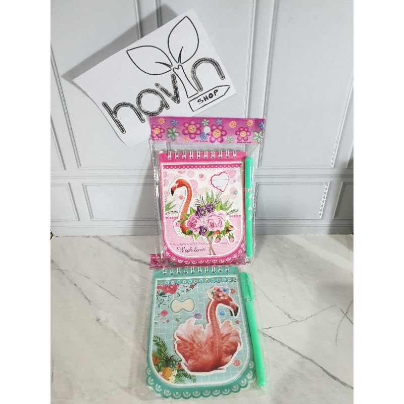 memo diary/MEMO + PEN/buku catatan anak ada bonus pulpen/memo lucu/notes BTS BT21-Flaminggo