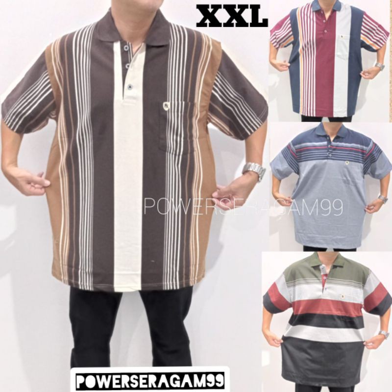 kaos kerah motif salur XXL / 3L BIGSIZE #kaos kerah wangky ukuran besar #Kaos katun salur kebawah pr