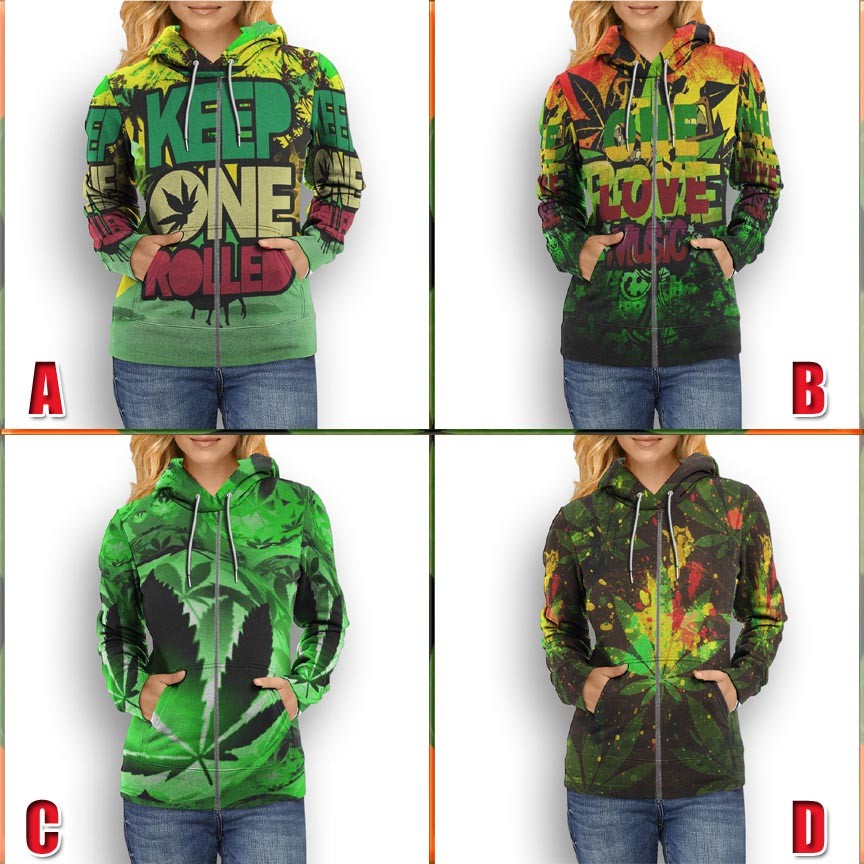 Jaket Hoodie Artistic Design Jamaica Reggae SKU-7434106539516 Hoodie Fullprint Casual Zipper Hoodie 