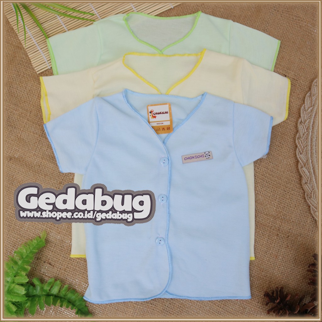 3pcs - Baju Pendek Bayi SNI CHOKICHI Polos Warna size Newborn 0-4 Bulan